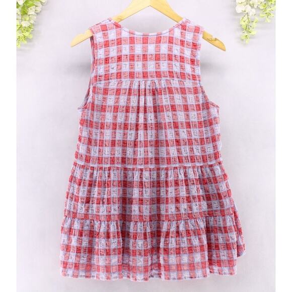 Anthropologie Pilcro & The Letterpress Gingham Neve Tiered Blouse Top Red Sz M - Picture 2 of 6